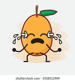 Vector Illustration of Loquat Fruit Character with cute face, simple hands and leg line art on Isolated Background. Flat cartoon doodle style.