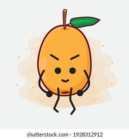 Vector Illustration of Loquat Fruit Character with cute face, simple hands and leg line art on Isolated Background. Flat cartoon doodle style.