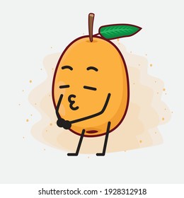 Vector Illustration of Loquat Fruit Character with cute face, simple hands and leg line art on Isolated Background. Flat cartoon doodle style.