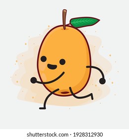 Vector Illustration of Loquat Fruit Character with cute face, simple hands and leg line art on Isolated Background. Flat cartoon doodle style.