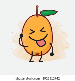 Vector Illustration of Loquat Fruit Character with cute face, simple hands and leg line art on Isolated Background. Flat cartoon doodle style.