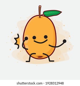 Vector Illustration of Loquat Fruit Character with cute face, simple hands and leg line art on Isolated Background. Flat cartoon doodle style.