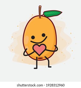 Vector Illustration of Loquat Fruit Character with cute face, simple hands and leg line art on Isolated Background. Flat cartoon doodle style.