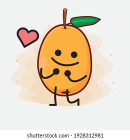 Ilustración vectorial de Loquat Fruit Character con cara linda, manos simples y líneas de piernas en fondo aislado. Estilo de dibujo animado plano.