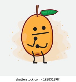 Vector Illustration of Loquat Fruit Character with cute face, simple hands and leg line art on Isolated Background. Flat cartoon doodle style.