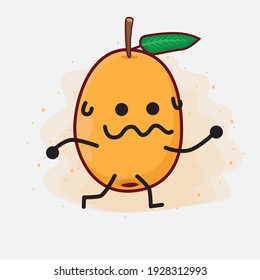 Vector Illustration of Loquat Fruit Character with cute face, simple hands and leg line art on Isolated Background. Flat cartoon doodle style.