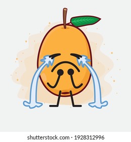Ilustración vectorial de Loquat Fruit Character con cara linda, manos simples y líneas de piernas en fondo aislado. Estilo de dibujo animado plano.