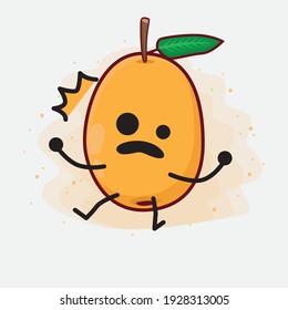 Vector Illustration of Loquat Fruit Character with cute face, simple hands and leg line art on Isolated Background. Flat cartoon doodle style.