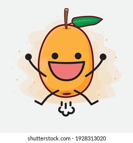 Vector Illustration of Loquat Fruit Character with cute face, simple hands and leg line art on Isolated Background. Flat cartoon doodle style.
