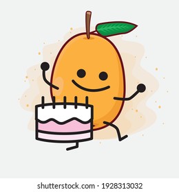Vector Illustration of Loquat Fruit Character with cute face, simple hands and leg line art on Isolated Background. Flat cartoon doodle style.