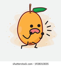 Ilustración vectorial de Loquat Fruit Character con cara linda, manos simples y líneas de piernas en fondo aislado. Estilo de dibujo animado plano.