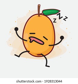 Vector Illustration of Loquat Fruit Character with cute face, simple hands and leg line art on Isolated Background. Flat cartoon doodle style.