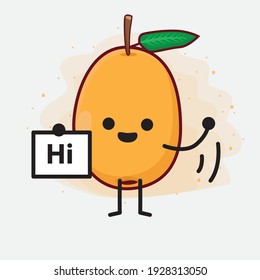 Vector Illustration of Loquat Fruit Character with cute face, simple hands and leg line art on Isolated Background. Flat cartoon doodle style.