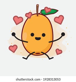 Vector Illustration of Loquat Fruit Character with cute face, simple hands and leg line art on Isolated Background. Flat cartoon doodle style.