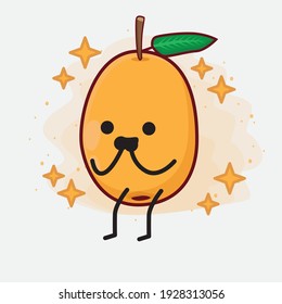 Vector Illustration of Loquat Fruit Character with cute face, simple hands and leg line art on Isolated Background. Flat cartoon doodle style.