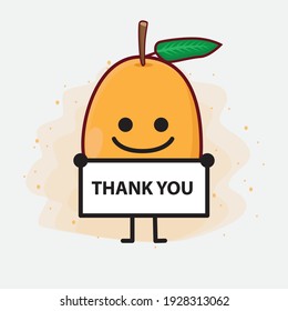 Ilustración vectorial de Loquat Fruit Character con cara linda, manos simples y líneas de piernas en fondo aislado. Estilo de dibujo animado plano.
