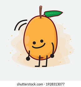 Vector Illustration of Loquat Fruit Character with cute face, simple hands and leg line art on Isolated Background. Flat cartoon doodle style.