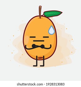 Vector Illustration of Loquat Fruit Character with cute face, simple hands and leg line art on Isolated Background. Flat cartoon doodle style.