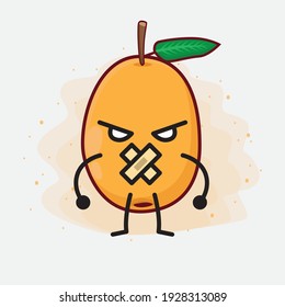 Vector Illustration of Loquat Fruit Character with cute face, simple hands and leg line art on Isolated Background. Flat cartoon doodle style.