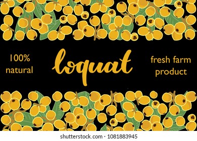 vector illustration of loquat and leaf design with lettering loquat background black and fruit and text fresh farm product 100% natural EPS10