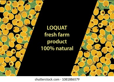 vector illustration of loquat and leaf design background black and fruit and text fresh farm product 100% natural EPS10