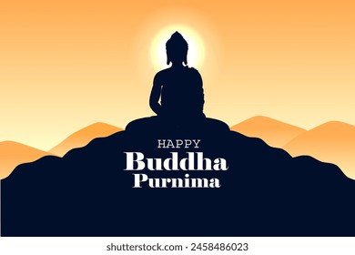 vector illustration of Lord Buddha meditating on Buddh Purnima religious Holiday festival background