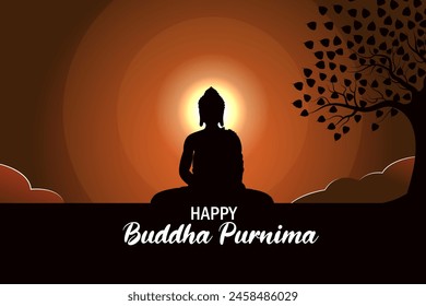 vector illustration of Lord Buddha meditating on Buddh Purnima religious Holiday festival background