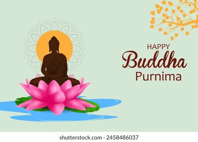 vector illustration of Lord Buddha meditating on Buddh Purnima religious Holiday festival background