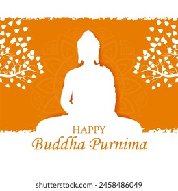 Ilustración vectorial del Señor Buda meditando sobre el fondo del festival Festiva de Buda Purnima