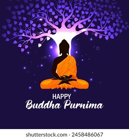 vector illustration of Lord Buddha meditating on Buddh Purnima religious Holiday festival background