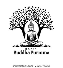 vector illustration of Lord Buddha meditating on Buddh Purnima religious Holiday festival background