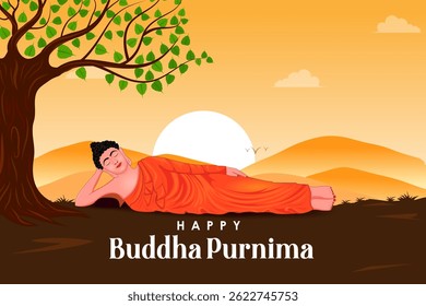 vector illustration of Lord Buddha meditating on Buddh Purnima religious Holiday festival background