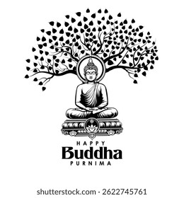 vector illustration of Lord Buddha meditating on Buddh Purnima religious Holiday festival background