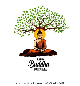 vector illustration of Lord Buddha meditating on Buddh Purnima religious Holiday festival background