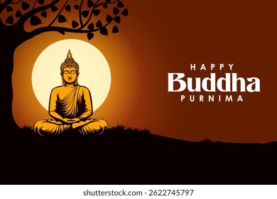 vector illustration of Lord Buddha meditating on Buddh Purnima religious Holiday festival background