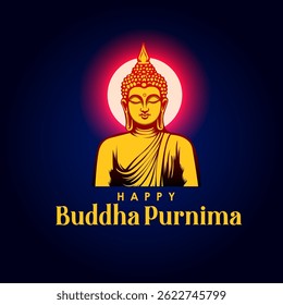 vector illustration of Lord Buddha meditating on Buddh Purnima religious Holiday festival background