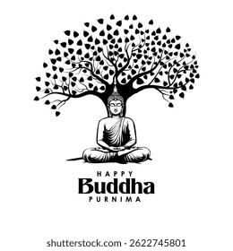 vector illustration of Lord Buddha meditating on Buddh Purnima religious Holiday festival background