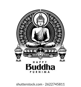 vector illustration of Lord Buddha meditating on Buddh Purnima religious Holiday festival background