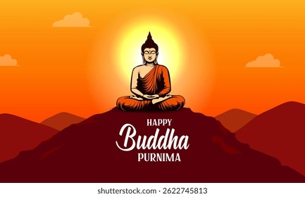 vector illustration of Lord Buddha meditating on Buddh Purnima religious Holiday festival background