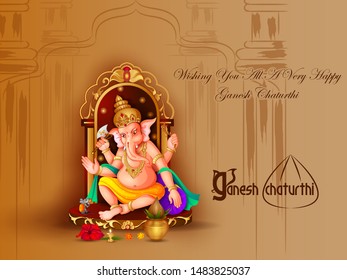 vector illustration of Lord Ganapati for Happy Ganesh Chaturthi festival religious banner background