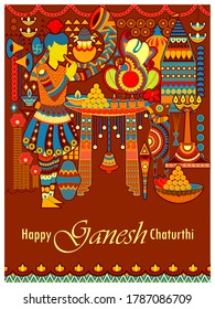 vector illustration of Lord Ganapati for Happy Ganesh Chaturthi festival religious banner background