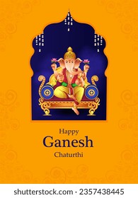 Vektorgrafik von Lord Ganapati für Happy Ganesh Chaturthi Festival religiöser Banner-Hintergrund