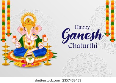 vector illustration of Lord Ganapati for Happy Ganesh Chaturthi festival religious banner background