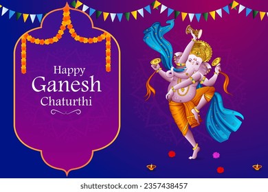 vector illustration of Lord Ganapati for Happy Ganesh Chaturthi festival religious banner background