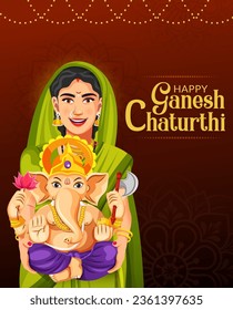 Vector illustration of Lord Ganapati for Happy Ganesh Chaturthi festival religious poster background