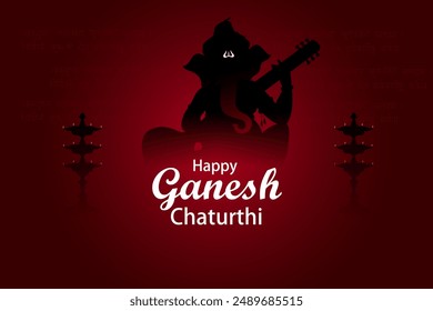 vector illustration of Lord Ganapati for Happy Ganesh Chaturthi Indian festival religious banner background with Hindi text meaning My Lord Ganeshabackground
