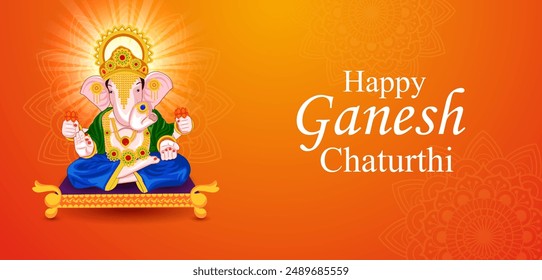 vector illustration of Lord Ganapati for Happy Ganesh Chaturthi Indian festival religious banner background