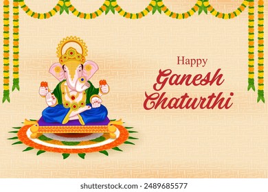 vector illustration of Lord Ganapati for Happy Ganesh Chaturthi Indian festival religious banner background