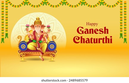 vector illustration of Lord Ganapati for Happy Ganesh Chaturthi Indian festival religious banner background