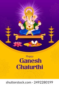 vector illustration of Lord Ganapati for Happy Ganesh Chaturthi Indian festival religious banner background